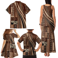 Pasifika Women's Day - Samoa Siapo Malu Tattoo Inspired Family Matching Tank Maxi Dress and Hawaiian Shirt Brown LT7 - Polynesian Pride