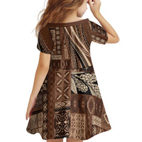 Pasifika Women's Day - Samoa Siapo Malu Tattoo Inspired Kid Short Sleeve Dress Brown