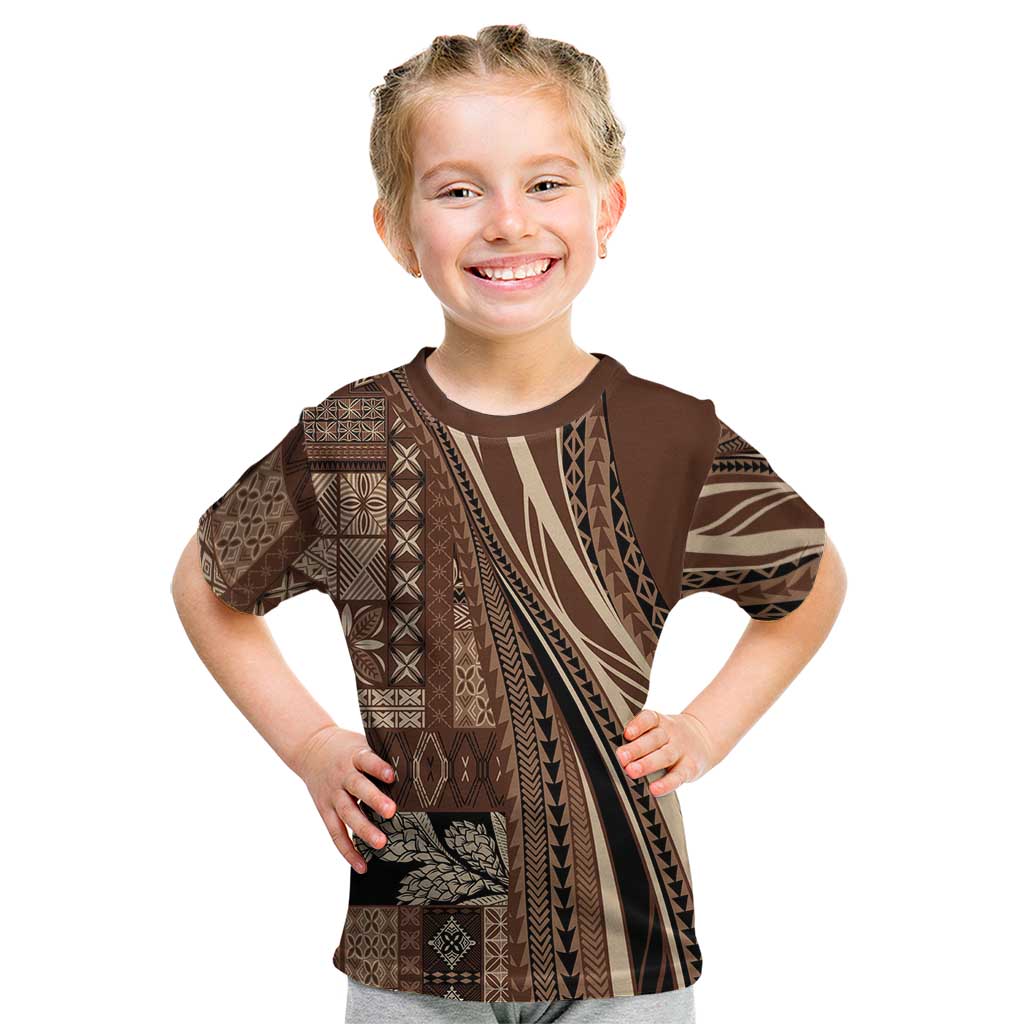 Pasifika Women's Day - Samoa Siapo Malu Tattoo Inspired Kid T Shirt Brown