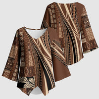 Pasifika Women's Day - Samoa Siapo Malu Tattoo Inspired Kimono Sleeve Blouse Brown