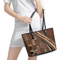 Pasifika Women's Day - Samoa Siapo Malu Tattoo Inspired Leather Tote Bag Brown