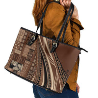 Pasifika Women's Day - Samoa Siapo Malu Tattoo Inspired Leather Tote Bag Brown