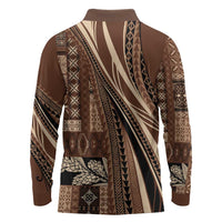 Pasifika Women's Day - Samoa Siapo Malu Tattoo Inspired Long Sleeve Polo Shirt Brown