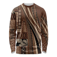 Pasifika Women's Day - Samoa Siapo Malu Tattoo Inspired Long Sleeve Shirt Brown