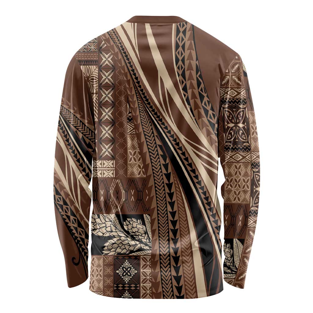Pasifika Women's Day - Samoa Siapo Malu Tattoo Inspired Long Sleeve Shirt Brown