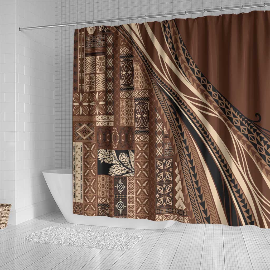 Pasifika Women's Day - Samoa Siapo Malu Tattoo Inspired Shower Curtain Brown