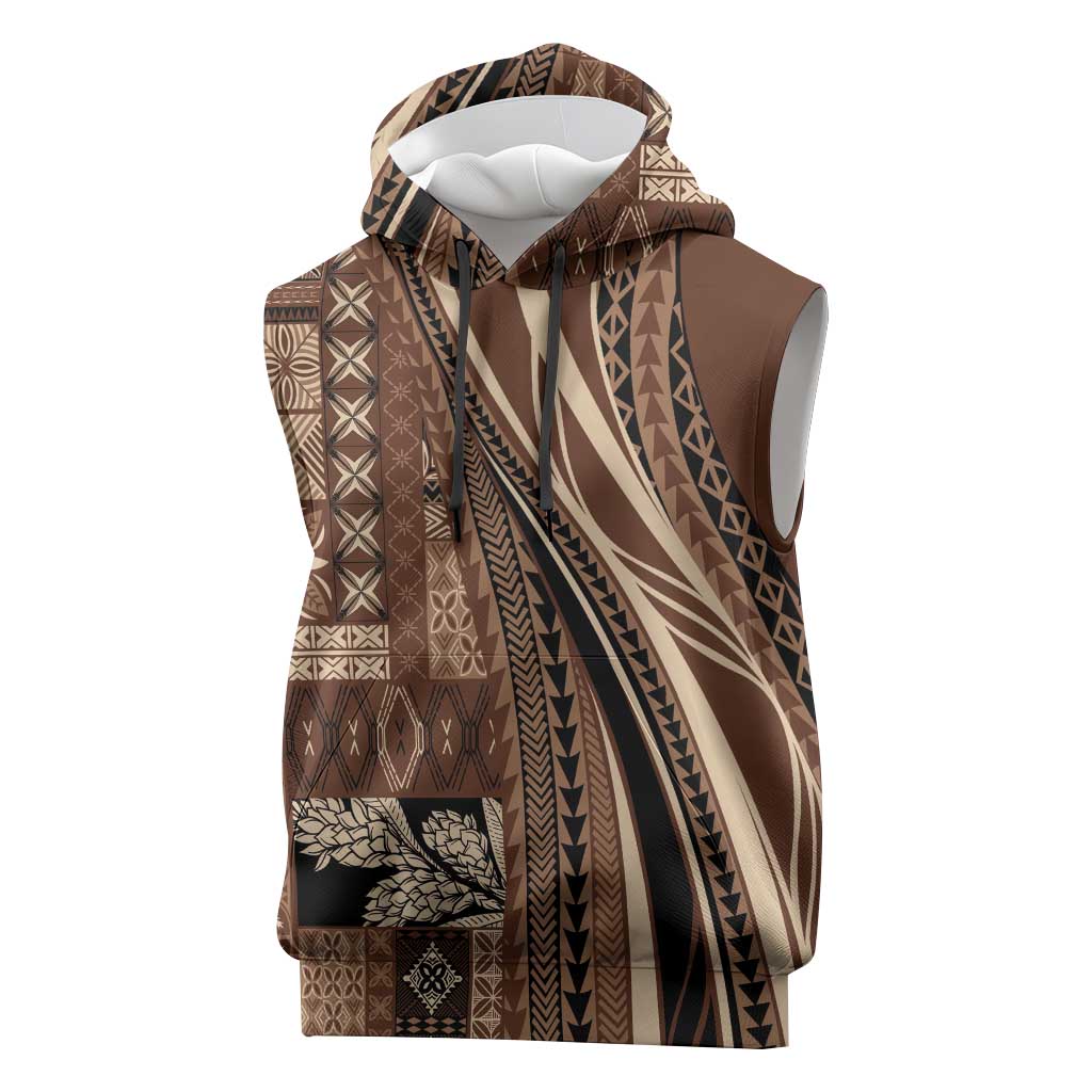 Pasifika Women's Day - Samoa Siapo Malu Tattoo Inspired Sleeveless Hoodie Brown