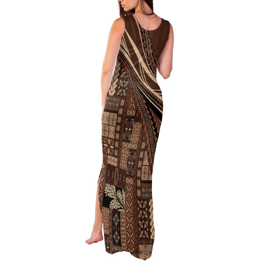 Pasifika Women's Day - Samoa Siapo Malu Tattoo Inspired Tank Maxi Dress Brown