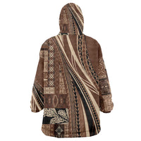 Pasifika Women's Day - Samoa Siapo Malu Tattoo Inspired Wearable Blanket Hoodie Brown