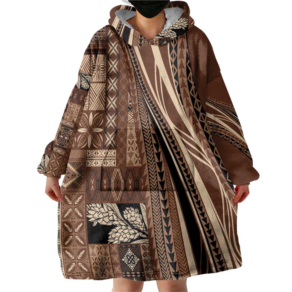 Pasifika Women's Day - Samoa Siapo Malu Tattoo Inspired Wearable Blanket Hoodie Brown