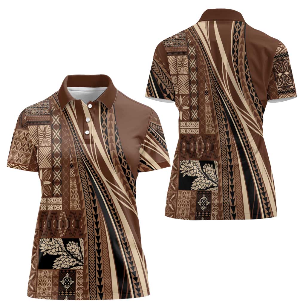 Pasifika Women's Day - Samoa Siapo Malu Tattoo Inspired Women Polo Shirt Brown