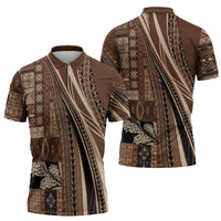 Pasifika Women's Day - Samoa Siapo Malu Tattoo Inspired Zipper Polo Shirt Brown