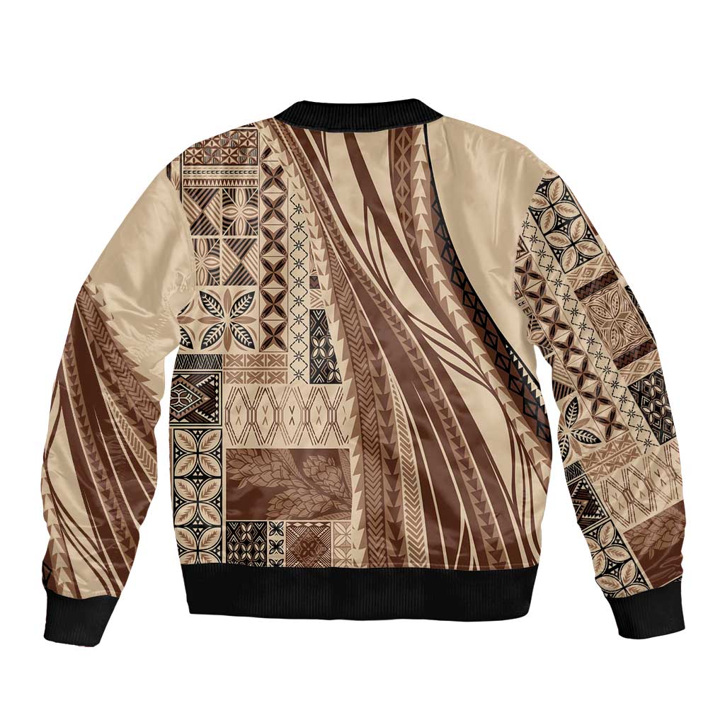 Pasifika Women's Day - Samoa Siapo Malu Tattoo Inspired Bomber Jacket Beige
