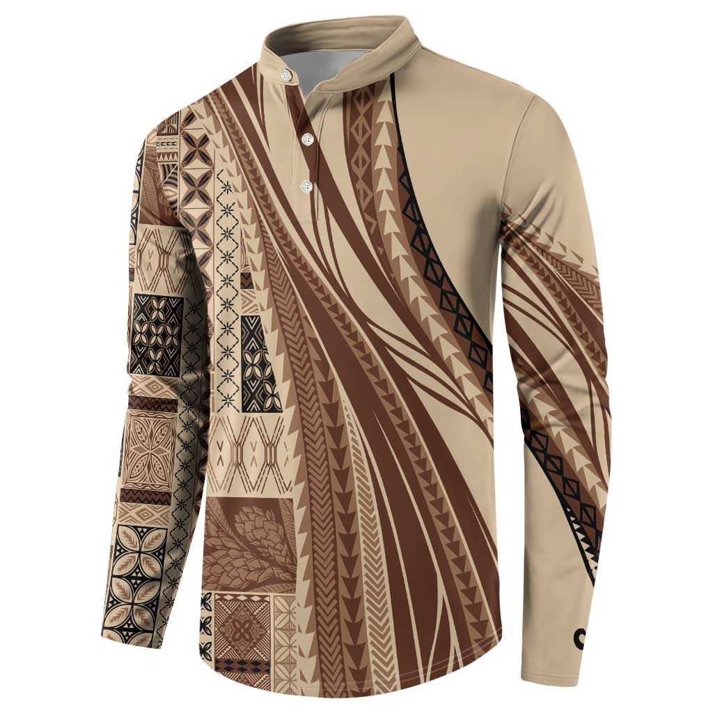 Pasifika Women's Day - Samoa Siapo Malu Tattoo Inspired Button Sweatshirt Beige