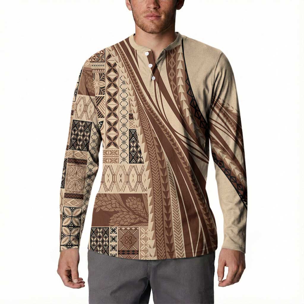 Pasifika Women's Day - Samoa Siapo Malu Tattoo Inspired Button Sweatshirt Beige