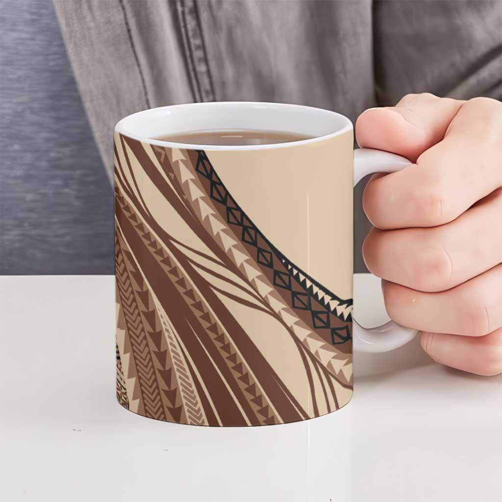 Pasifika Women's Day - Samoa Siapo Malu Tattoo Inspired Ceramic Mug Beige