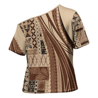 Pasifika Women's Day - Samoa Siapo Malu Tattoo Inspired Cross Shoulder Shirt Beige