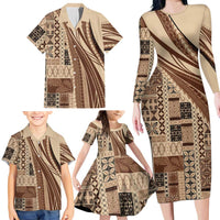 Pasifika Women's Day - Samoa Siapo Malu Tattoo Inspired Family Matching Long Sleeve Bodycon Dress and Hawaiian Shirt Beige LT7 - Polynesian Pride