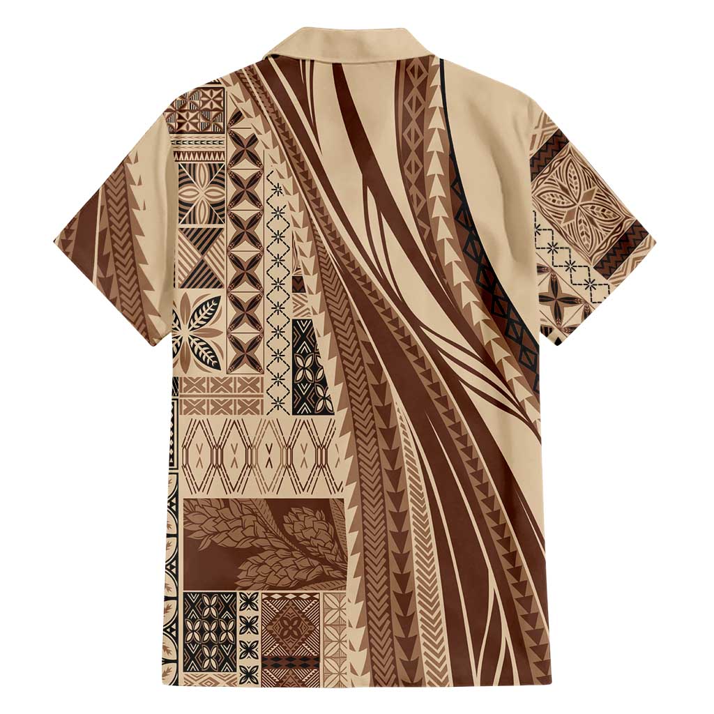 Pasifika Women's Day - Samoa Siapo Malu Tattoo Inspired Family Matching Off The Shoulder Long Sleeve Dress and Hawaiian Shirt Beige LT7 - Polynesian Pride