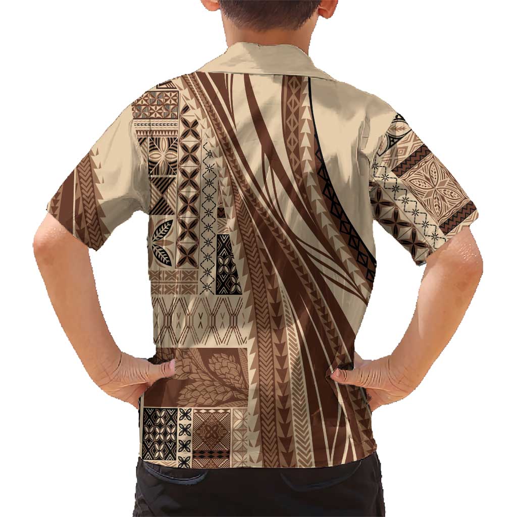 Pasifika Women's Day - Samoa Siapo Malu Tattoo Inspired Family Matching Off Shoulder Maxi Dress and Hawaiian Shirt Beige LT7 - Polynesian Pride