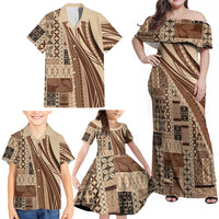 Pasifika Women's Day - Samoa Siapo Malu Tattoo Inspired Family Matching Off Shoulder Maxi Dress and Hawaiian Shirt Beige LT7 - Polynesian Pride