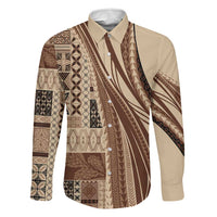 Pasifika Women's Day - Samoa Siapo Malu Tattoo Inspired Family Matching Off Shoulder Maxi Dress and Hawaiian Shirt Beige LT7 Dad's Shirt - Long Sleeve Beige - Polynesian Pride