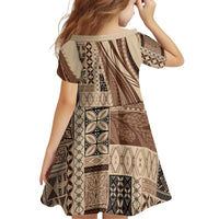 Pasifika Women's Day - Samoa Siapo Malu Tattoo Inspired Family Matching Off Shoulder Short Dress and Hawaiian Shirt Beige LT7 - Polynesian Pride