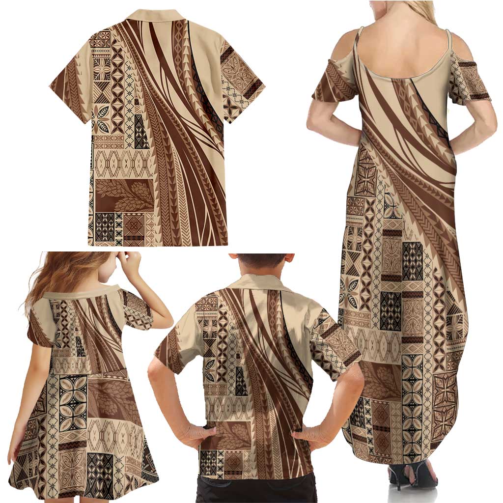 Pasifika Women's Day - Samoa Siapo Malu Tattoo Inspired Family Matching Summer Maxi Dress and Hawaiian Shirt Beige LT7 - Polynesian Pride