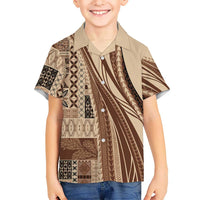Pasifika Women's Day - Samoa Siapo Malu Tattoo Inspired Family Matching Summer Maxi Dress and Hawaiian Shirt Beige LT7 Son's Shirt Beige - Polynesian Pride