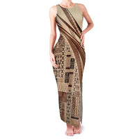 Pasifika Women's Day - Samoa Siapo Malu Tattoo Inspired Family Matching Tank Maxi Dress and Hawaiian Shirt Beige LT7 Mom's Dress Beige - Polynesian Pride