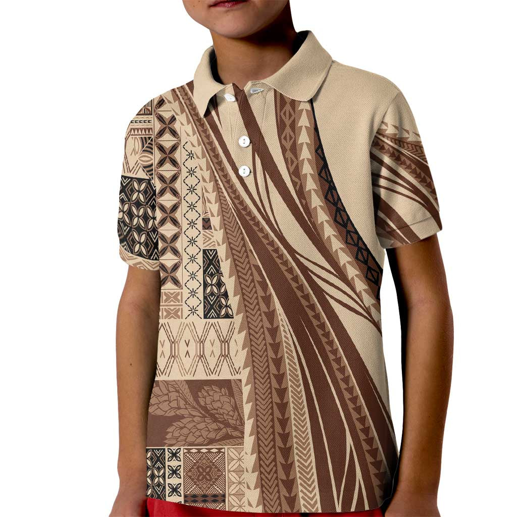 Pasifika Women's Day - Samoa Siapo Malu Tattoo Inspired Kid Polo Shirt Beige