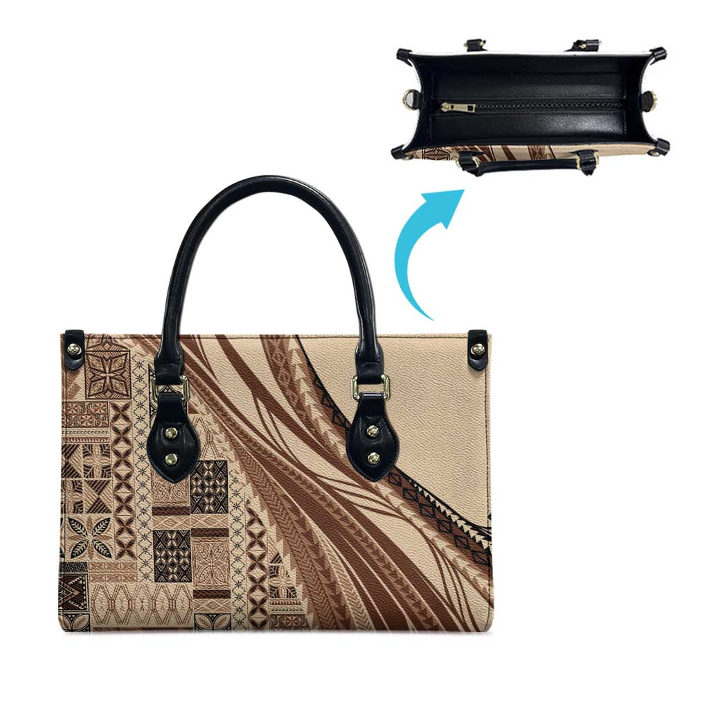 Pasifika Women's Day - Samoa Siapo Malu Tattoo Inspired Leather Bag Beige