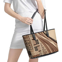 Pasifika Women's Day - Samoa Siapo Malu Tattoo Inspired Leather Tote Bag Beige