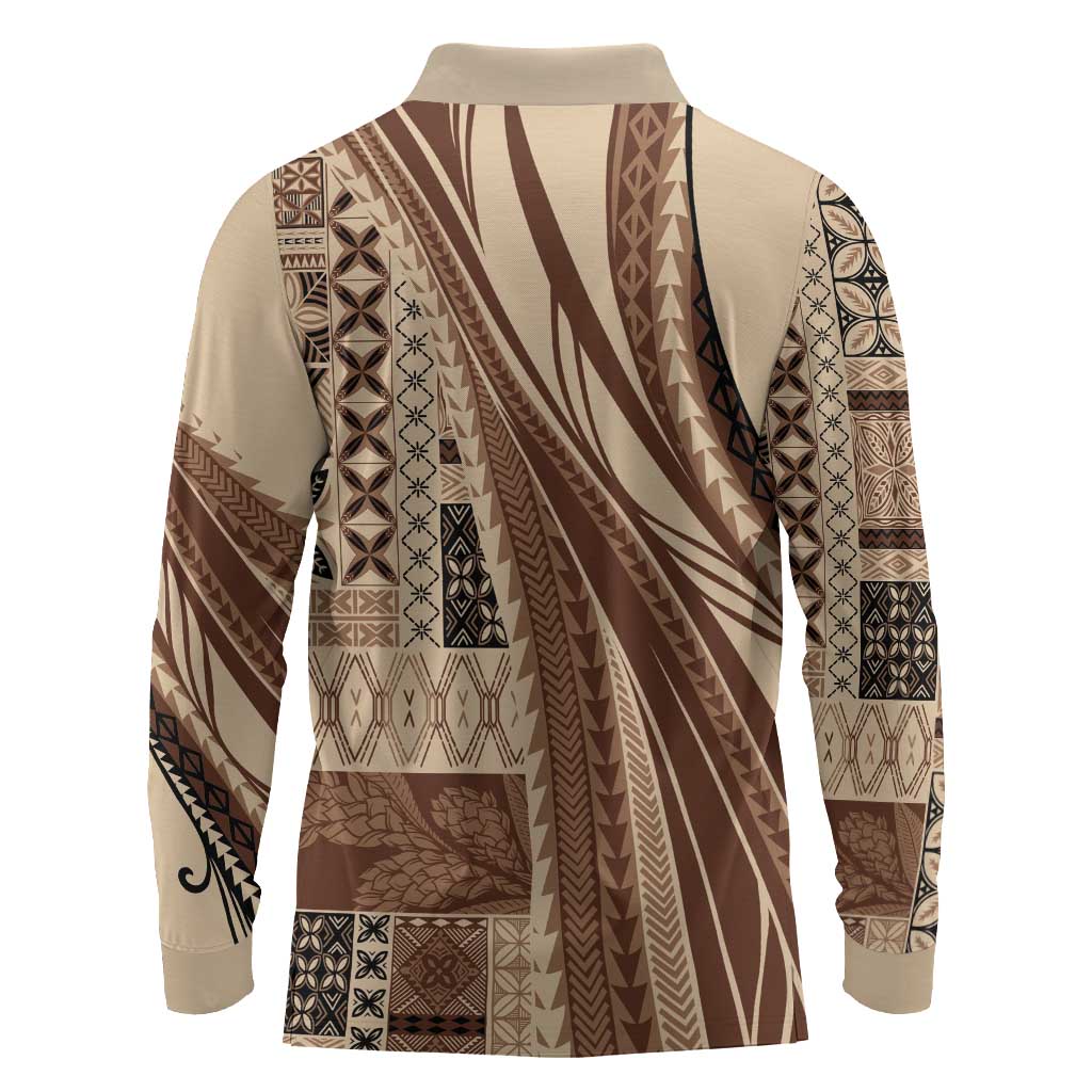 Pasifika Women's Day - Samoa Siapo Malu Tattoo Inspired Long Sleeve Polo Shirt Beige