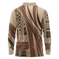 Pasifika Women's Day - Samoa Siapo Malu Tattoo Inspired Long Sleeve Polo Shirt Beige