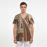 Pasifika Women's Day - Samoa Siapo Malu Tattoo Inspired Scrub Top Beige
