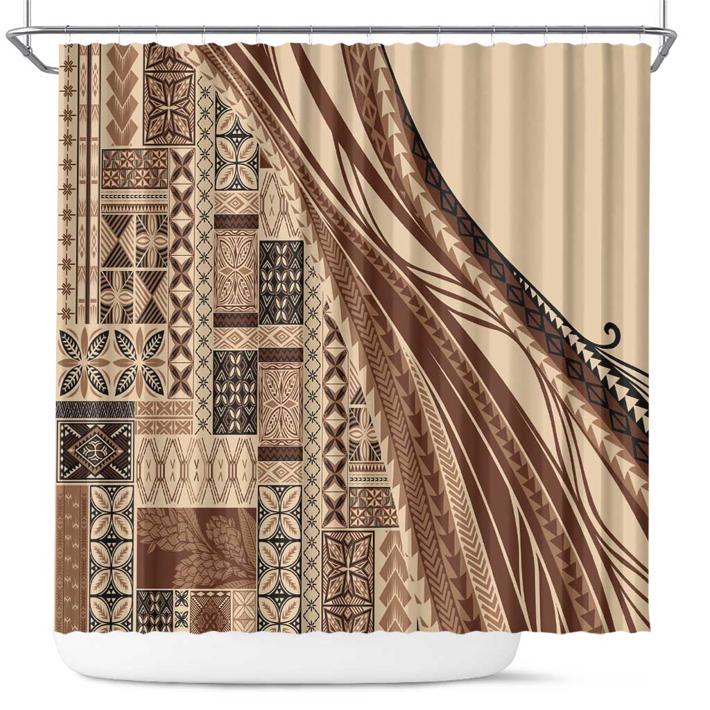 Pasifika Women's Day - Samoa Siapo Malu Tattoo Inspired Shower Curtain Beige
