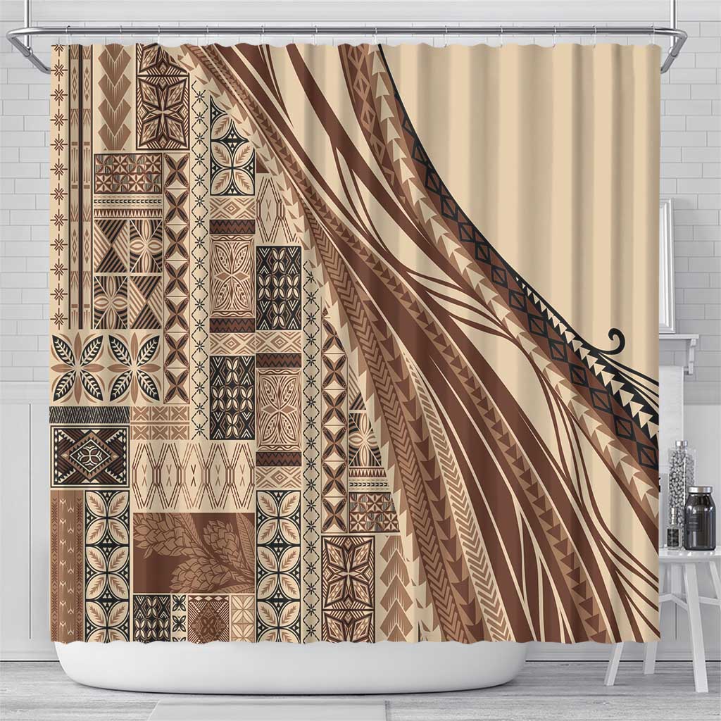 Pasifika Women's Day - Samoa Siapo Malu Tattoo Inspired Shower Curtain Beige