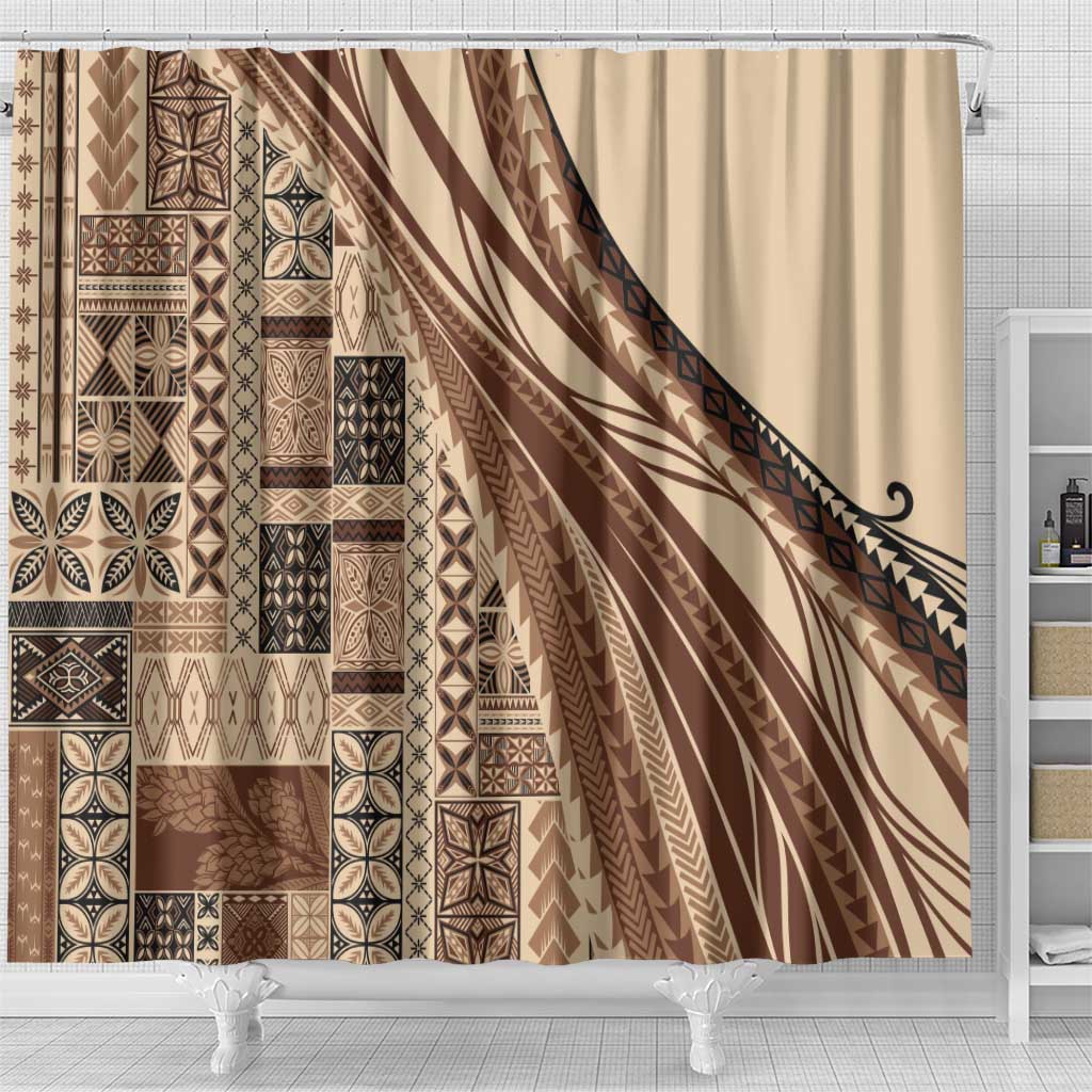 Pasifika Women's Day - Samoa Siapo Malu Tattoo Inspired Shower Curtain Beige
