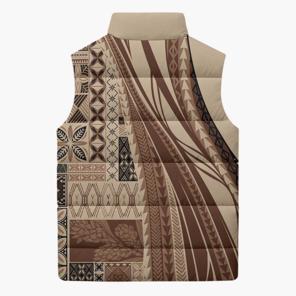 Pasifika Women's Day - Samoa Siapo Malu Tattoo Inspired Sleeveless Puffer Jacket Beige