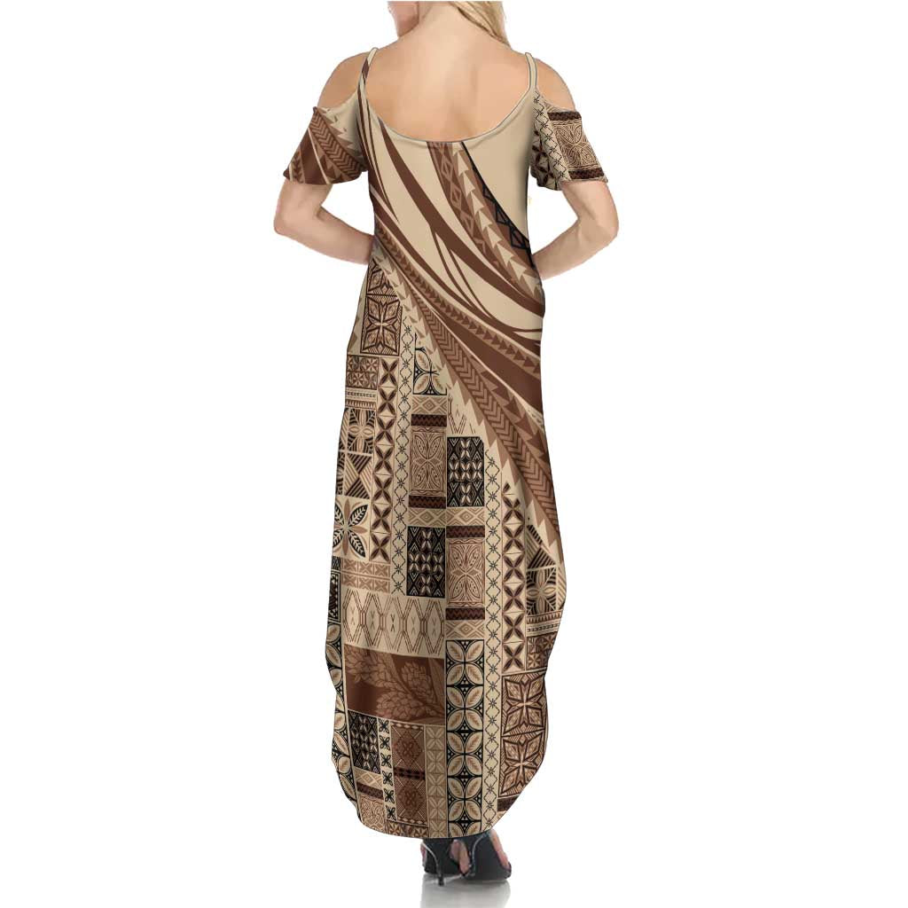 Pasifika Women's Day - Samoa Siapo Malu Tattoo Inspired Summer Maxi Dress Beige