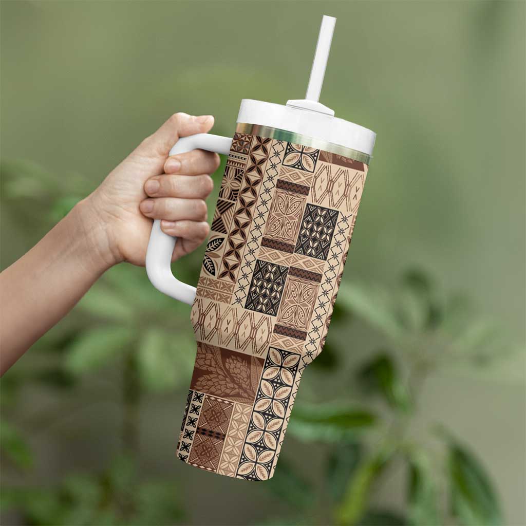 Pasifika Women's Day - Samoa Siapo Malu Tattoo Inspired Tumbler With Handle Beige