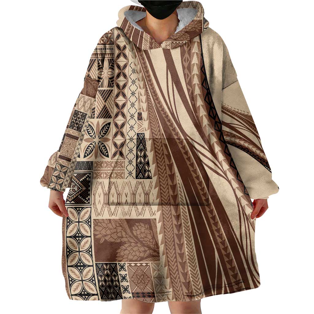 Pasifika Women's Day - Samoa Siapo Malu Tattoo Inspired Wearable Blanket Hoodie Beige