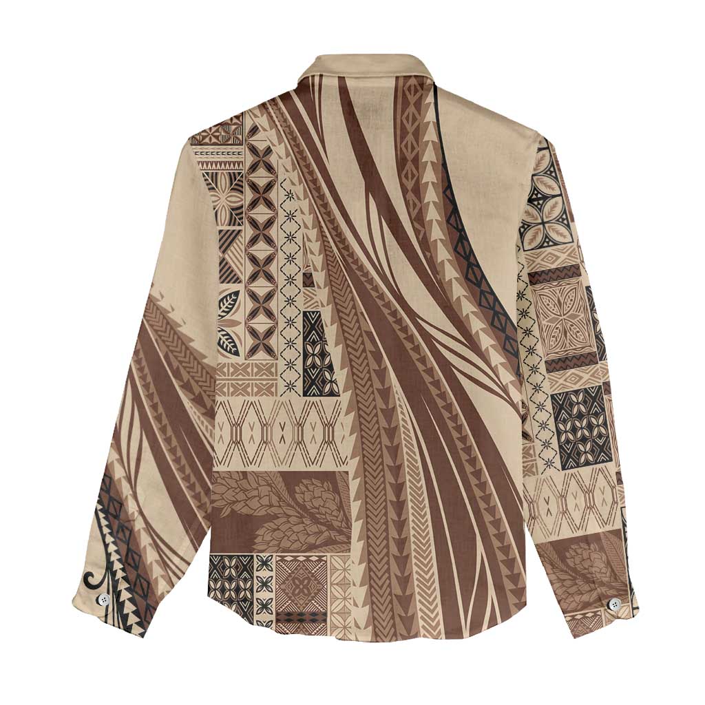 Pasifika Women's Day - Samoa Siapo Malu Tattoo Inspired Women Casual Shirt Beige