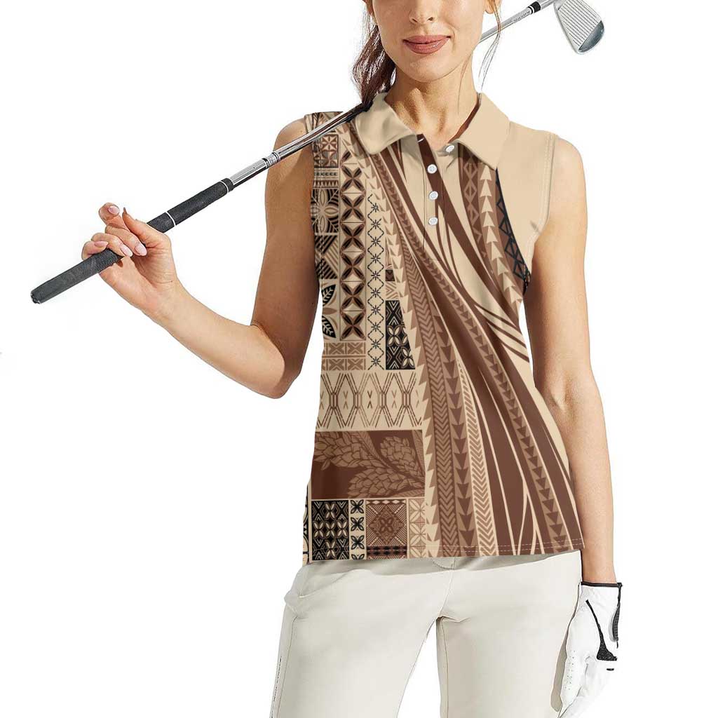 Pasifika Women's Day - Samoa Siapo Malu Tattoo Inspired Women Sleeveless Polo Shirt Beige