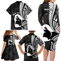 Mother's Day Family Matching Long Sleeve Bodycon Dress and Hawaiian Shirt Polynesia Vintage Hibiscus - Black LT7 - Polynesian Pride
