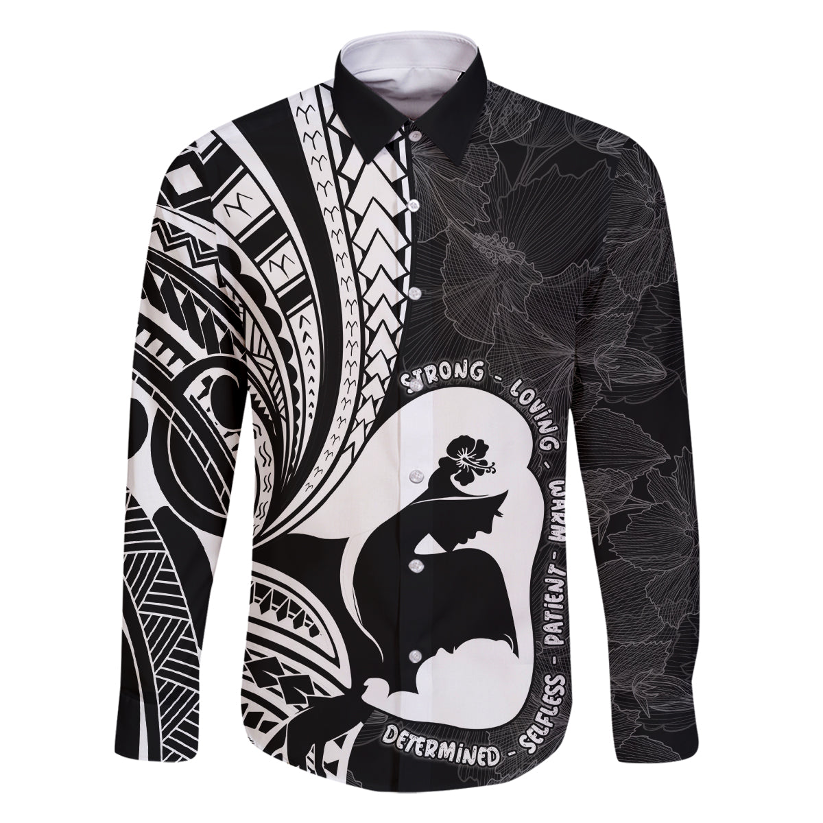 Mother's Day Family Matching Long Sleeve Bodycon Dress and Hawaiian Shirt Polynesia Vintage Hibiscus - Black LT7 Dad's Shirt - Long Sleeve Black - Polynesian Pride
