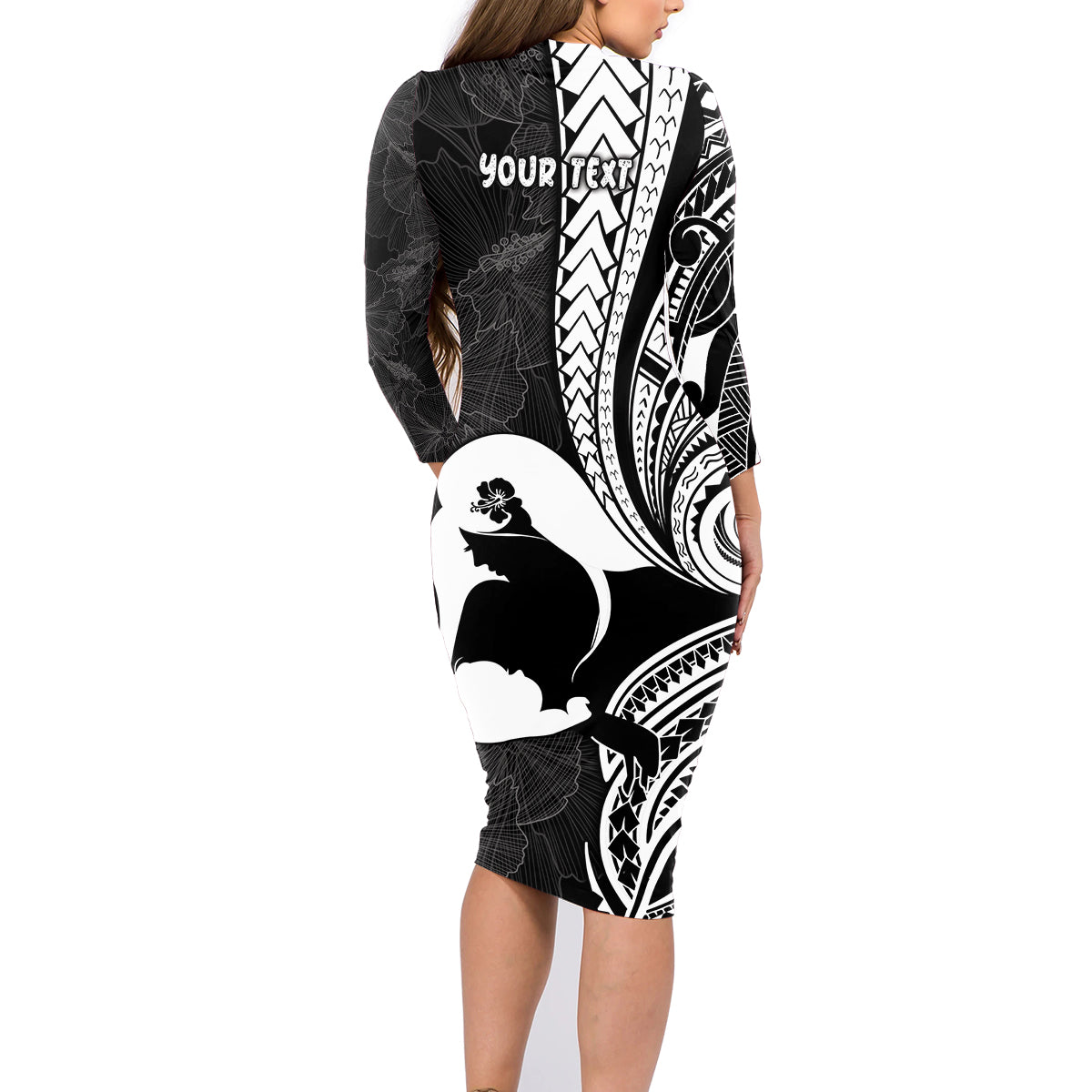 Mother's Day Family Matching Long Sleeve Bodycon Dress and Hawaiian Shirt Polynesia Vintage Hibiscus - Black LT7 - Polynesian Pride