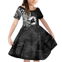 Mother's Day Family Matching Mermaid Dress and Hawaiian Shirt Polynesia Vintage Hibiscus - Black LT7 Daughter's Dress Black - Polynesian Pride