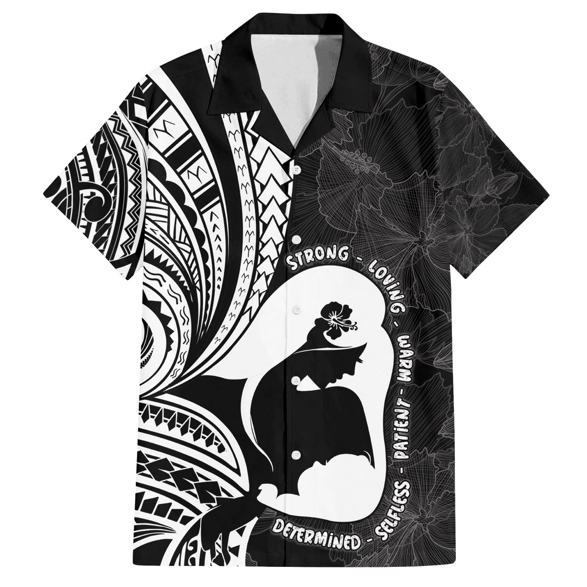 Mother's Day Family Matching Off The Shoulder Long Sleeve Dress and Hawaiian Shirt Polynesia Vintage Hibiscus - Black LT7 Dad's Shirt - Short Sleeve Black - Polynesian Pride